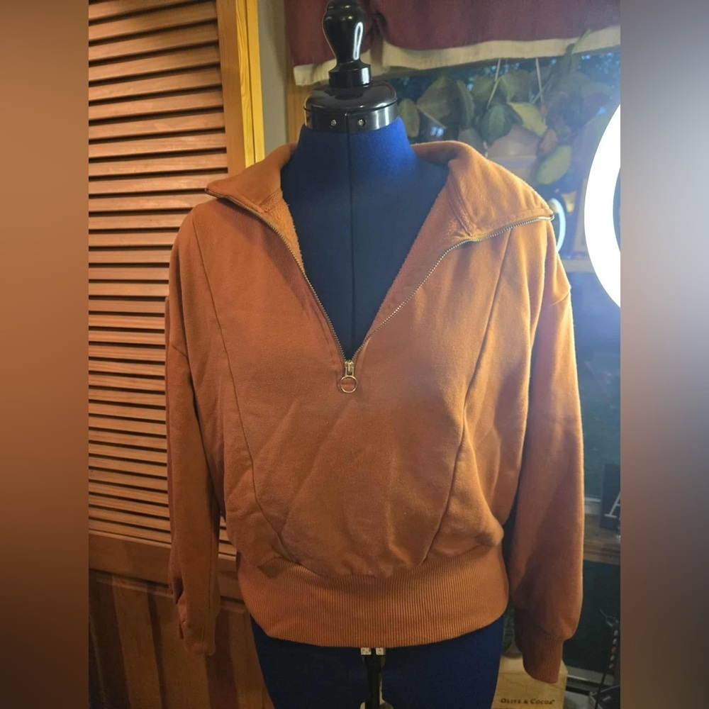 A New Day Warm Orange Pullover Crew  1/4 Zip Sweatshirt